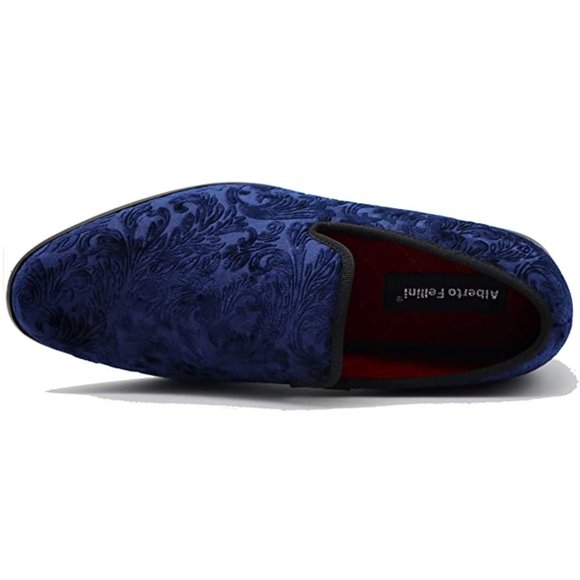 Men's Vintage Velvet Flower Designer Dress Loafers Slip On Classic Tuxedo 35 blu - Picture 4 of 7